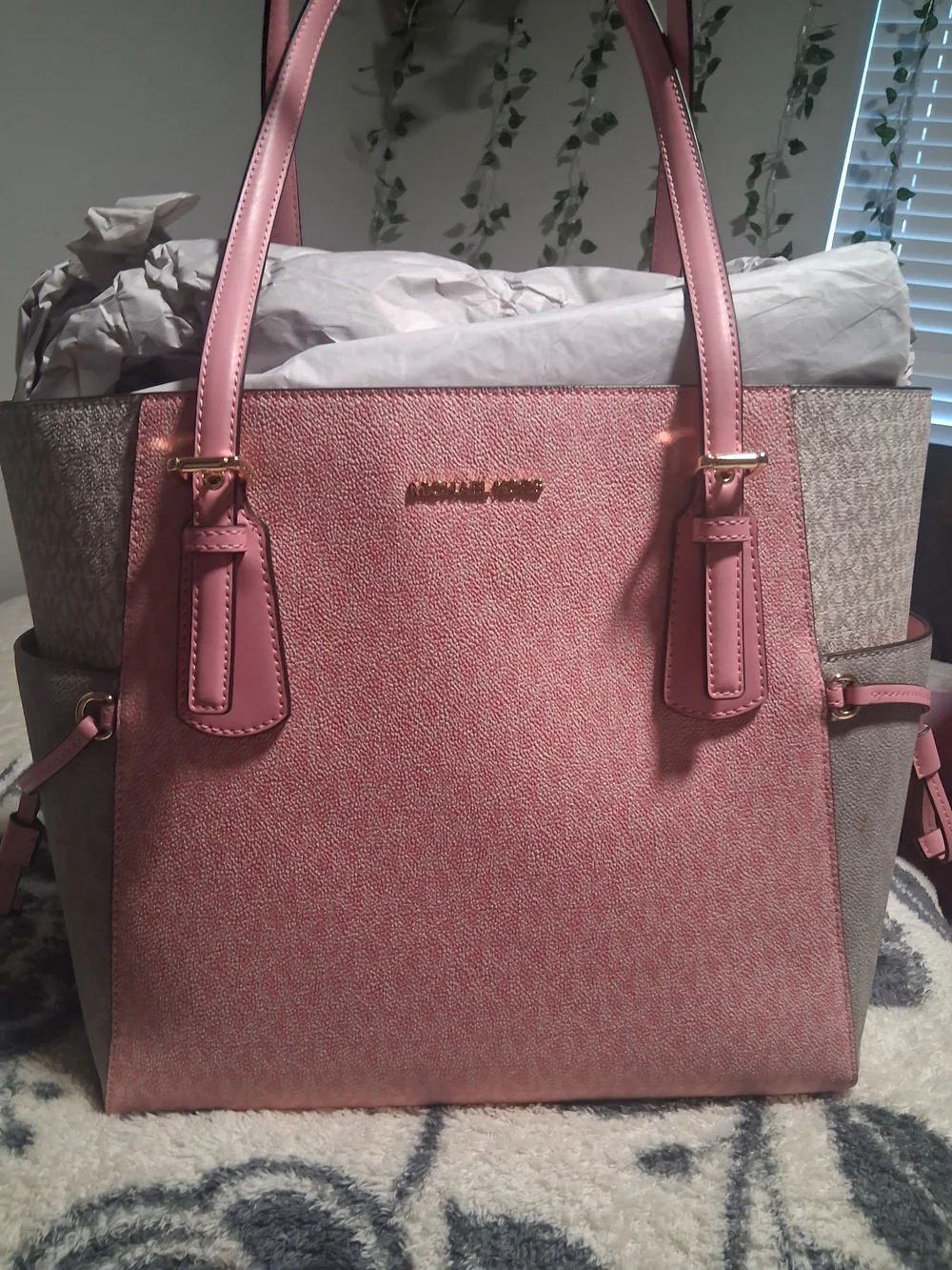 Michael Kors Pink and Silver Tote, Crossbody & Wallet Set